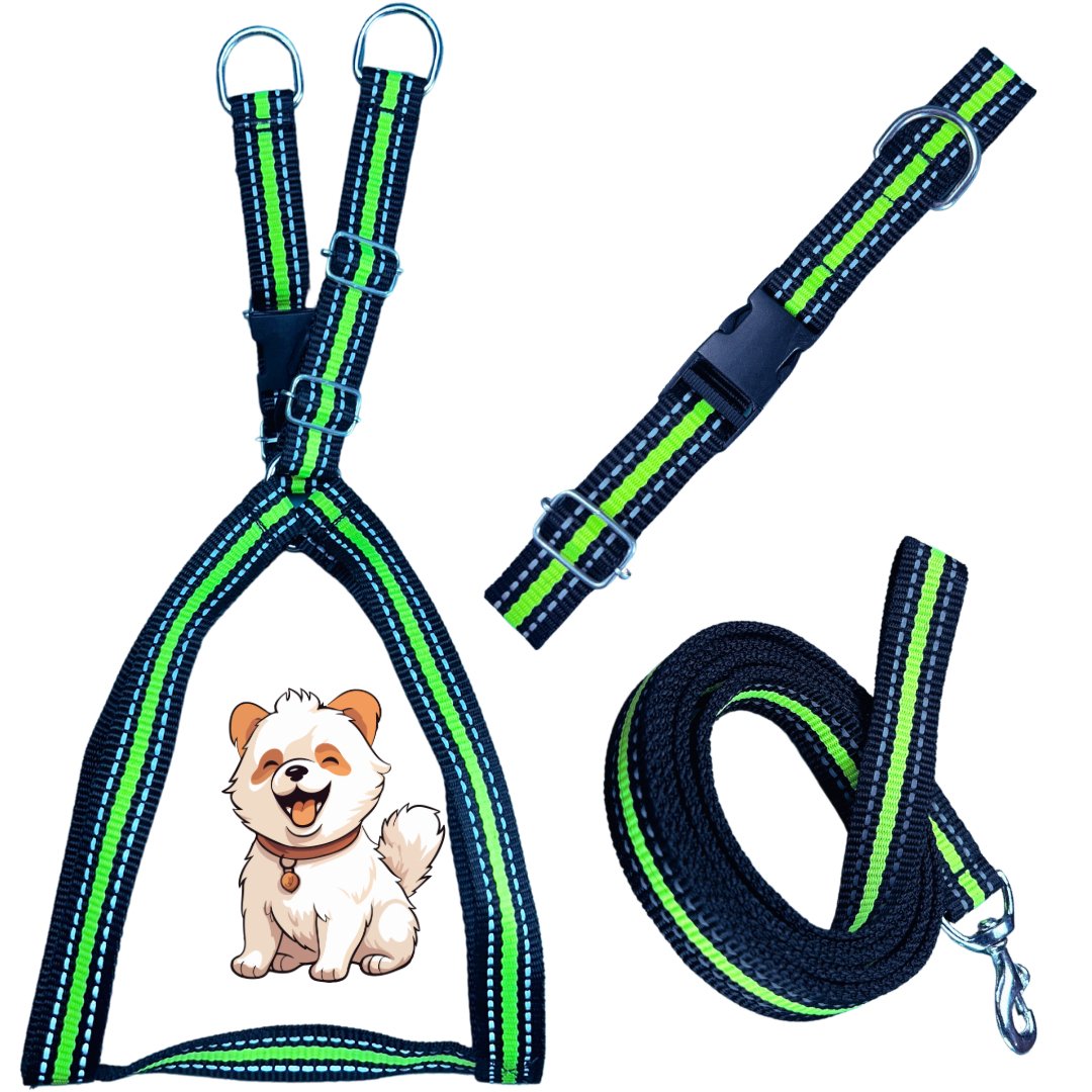 Dog Reflective Harness Collar Leash Set | Combo Pack - Mrdoggu